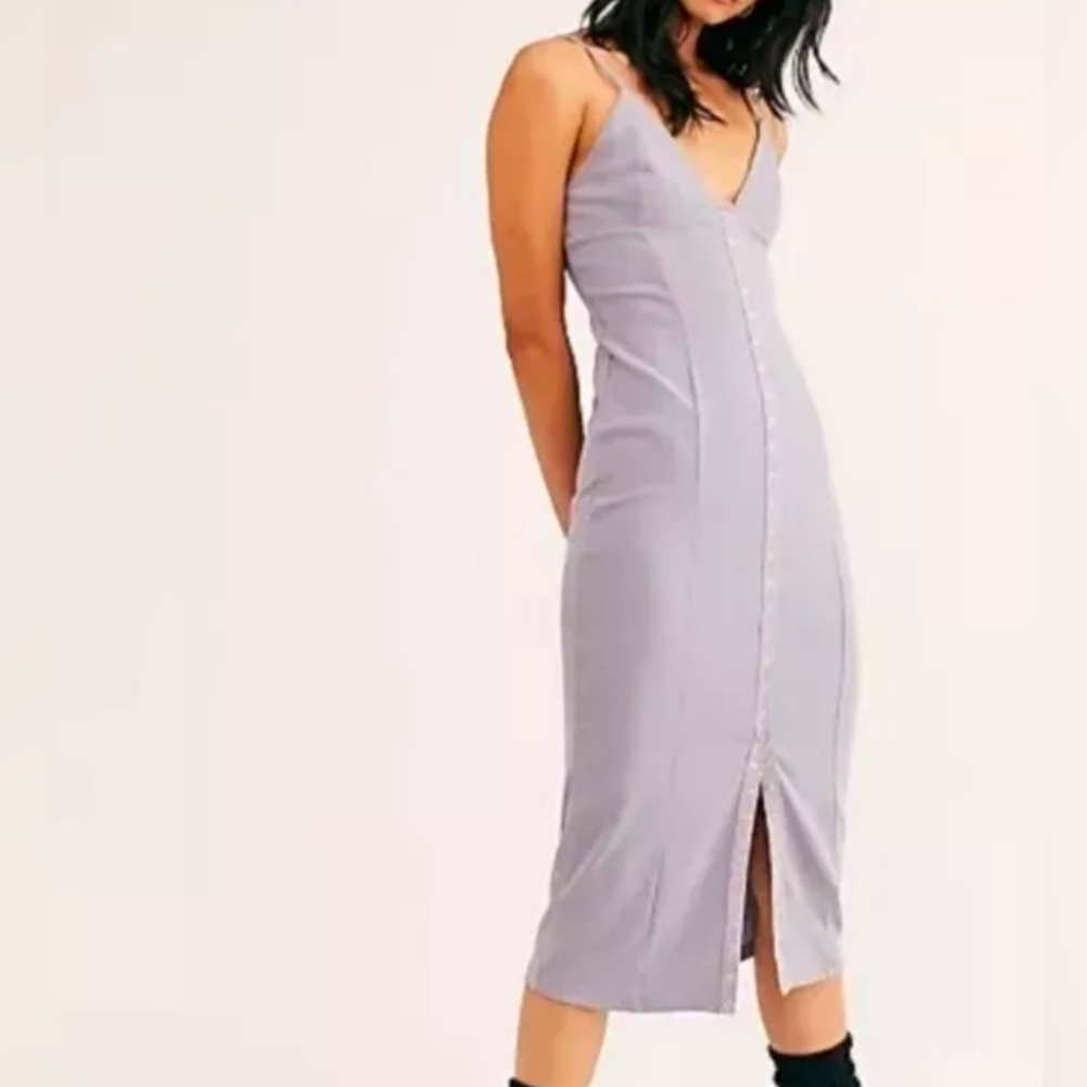 Free People Intimately Make It Snappy Slip Ribbed Midi Dress Milk Thistle M